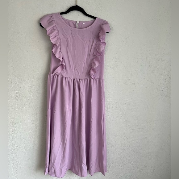 WOMAN Light Purple Ruffle- Accent Sleevless Midi Dress, Size M - Picture 1 of 6